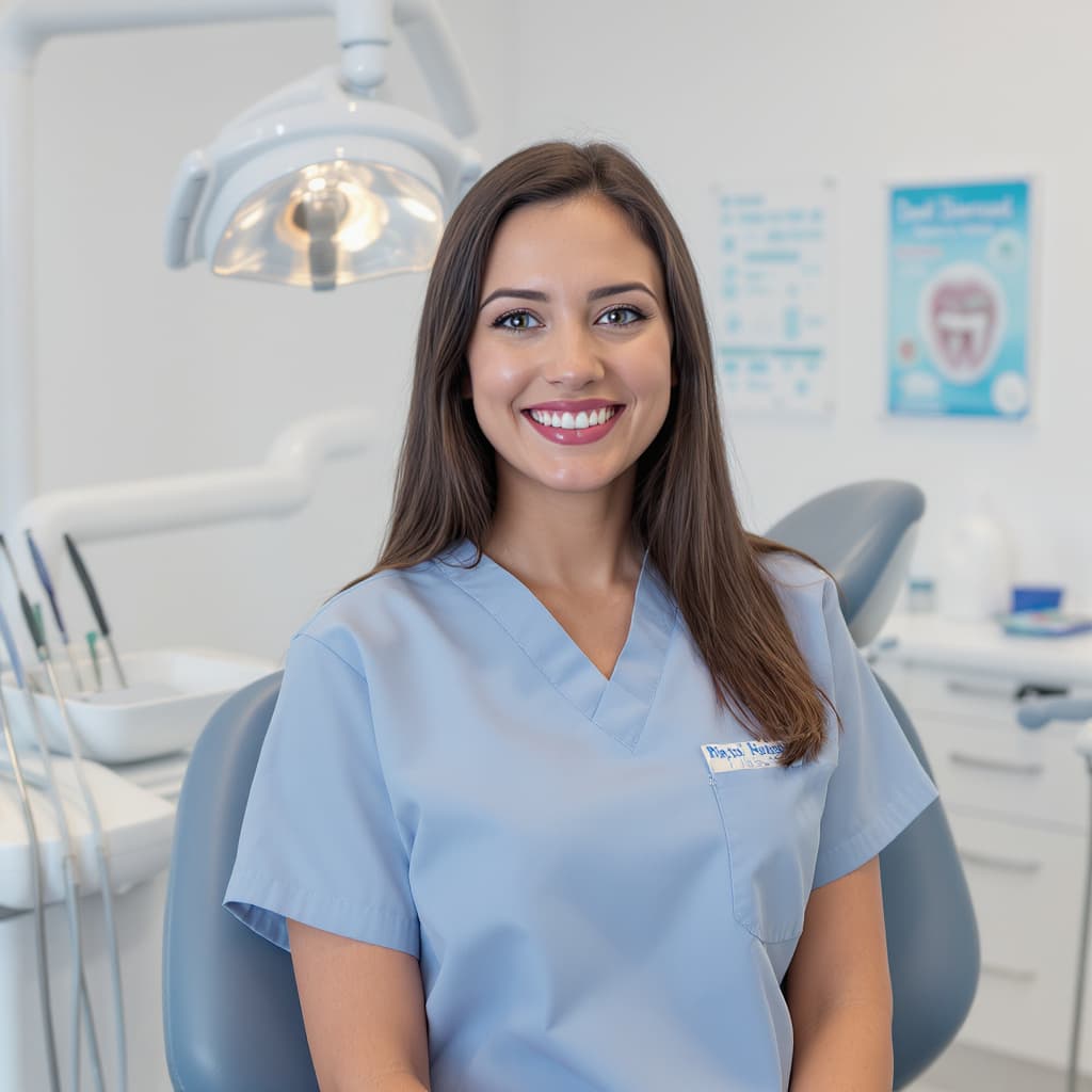 Friendly dental team member in a modern, bright dental office.